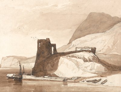 Rannikkokohtaus, jossa on linna tekijältä John Sell Cotman