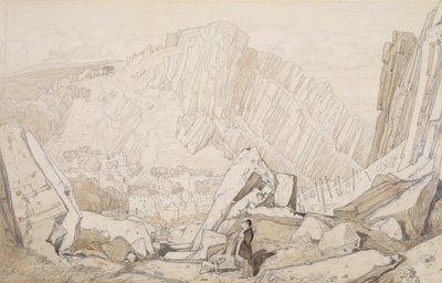 Domfront I, Normandy-sarjasta (lyijykynä & pesu paperille) tekijältä John Sell Cotman