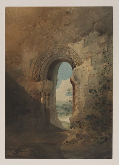 Doorway to the Refectory, Kirkham Priory, Yorkshire, 1804 (wc kynällä) tekijältä John Sell Cotman