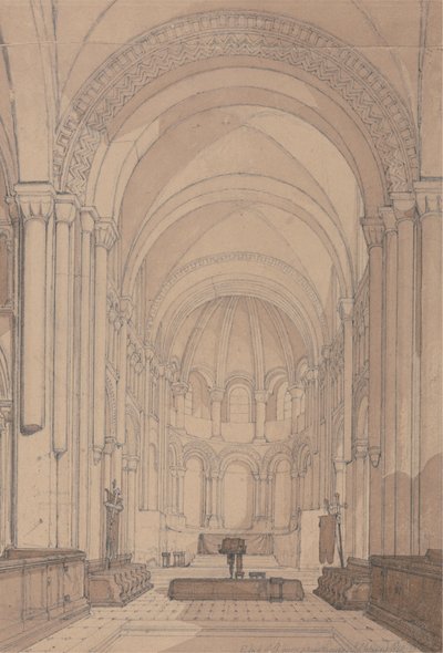 East End of the Abbey Church of Saint Georges de Bocherville, lähellä Rouenia, Normandiassa tekijältä John Sell Cotman
