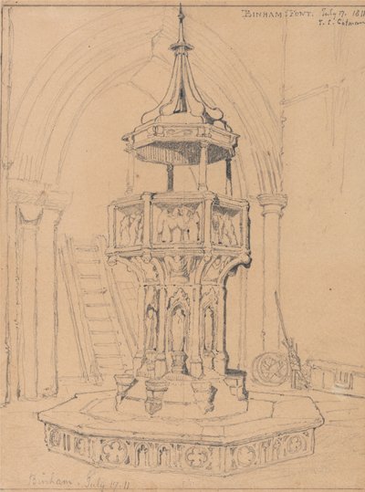 Fontti kohteessa Binham Church, Norfolk tekijältä John Sell Cotman