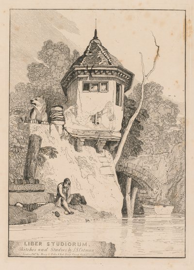 Liber Studiorum, Frontispiece, näkymä puutarhataloon Yare-joen rannalla, 1838. tekijältä John Sell Cotman