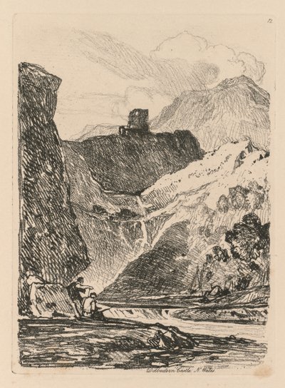 Liber Studiorum: Plate 12, Dolbadern Castle, Llanberris Lake, North Wales tekijältä John Sell Cotman
