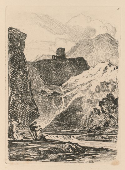 Liber Studiorum: Plate 12, Dolbadern Castle, Llanberris Lake, North Wales, 1838. tekijältä John Sell Cotman