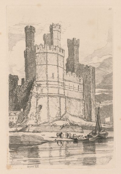 Tutkimuskirja: Plate 28, Caernarvon Castle, N. Wales tekijältä John Sell Cotman