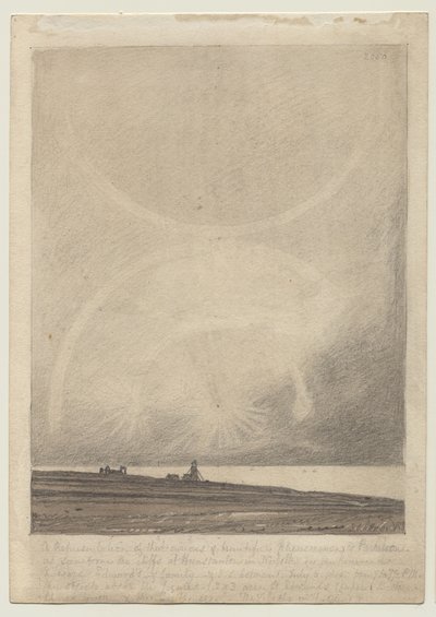 Recto: Hunstantonin majakalta 6. heinäkuuta 1816 nähty parhelionin vaikutus. tekijältä John Sell Cotman