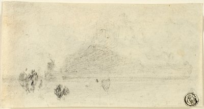 Luonnos Mont Saint Michelistä (recto); Rakennukset veden äärellä (käänteinen) tekijältä John Sell Cotman