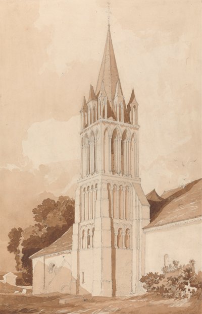 Kaakkoisnäkymä Ifsin kirkolle, lähellä Caenia, Normandia tekijältä John Sell Cotman