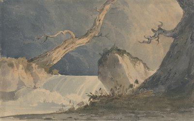 Vesiputous autiossa maisemassa (akvarelli paperille) tekijältä John Sell Cotman
