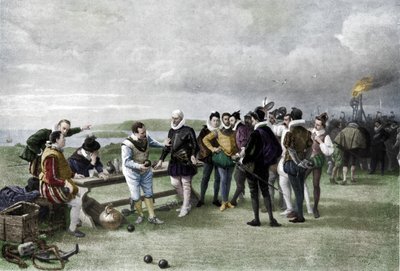 Armada näköpiirissä, Plymouthin kuokka, 1880, 1911 tekijältä John Seymour Lucas