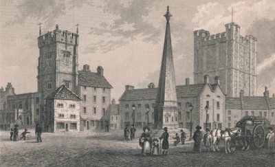 Market Place Richmond, Trinity Church and Keep of Richmond Castle, 1831 tekijältä John Shury