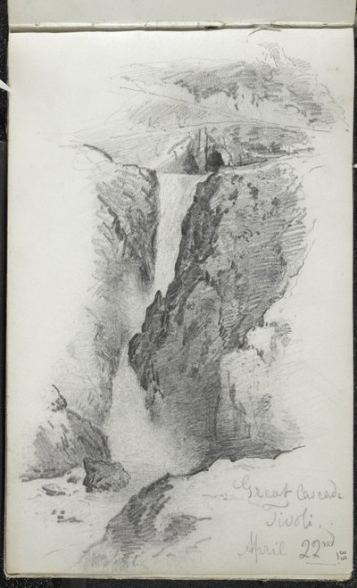 Great Cascade, Tivoli, Italia, 22. huhtikuuta 1869 (grafiitti luonnonvalkoiselle kudospaperille) tekijältä John Singer Sargent