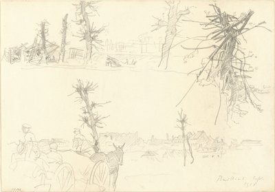 Sotilaat tuhoutuneessa maisemassa [recto], 1918. tekijältä John Singer Sargent