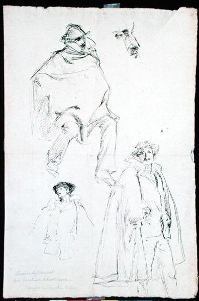 Tutkimus venetsialaista katukuvaa varten (muste paperille) tekijältä John Singer Sargent