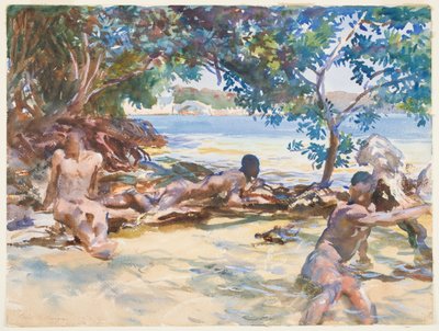 The Bathers (wc ja guassi grafiitin päällä paperilla) tekijältä John Singer Sargent