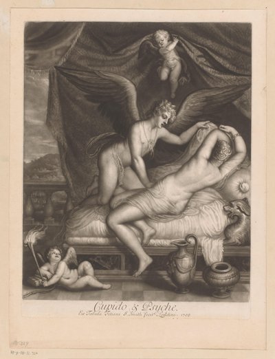 Cupid ja Psyche sängyssä Cupid & Psyche (otsikko esineessä) jumalien rakkaussuhteet (sarjan nimi) Loves of the Gods (sarjan nimi) tekijältä John Smith