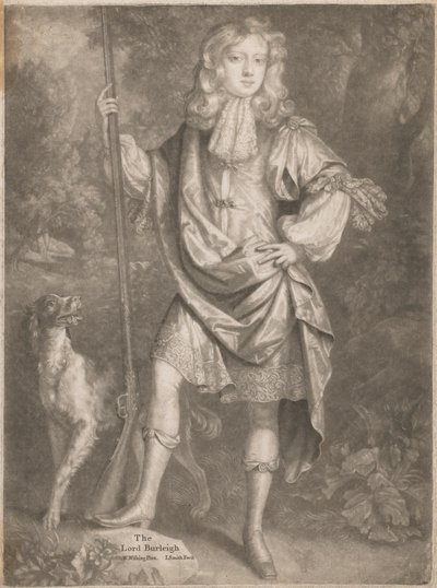 Lordi Burleigh [nuorena seisomassa, ase kädessään ja spanieli kyljellään] tekijältä John Smith