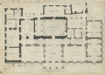 Chillington Hall: kynä- ja lyijykynäpiirustus, nd [1789] tekijältä John Soane