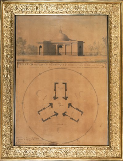 Koirakodin korkeus ja suunnitelma, 1779 (kynä ja muste ja wc paperilla) tekijältä John Soane