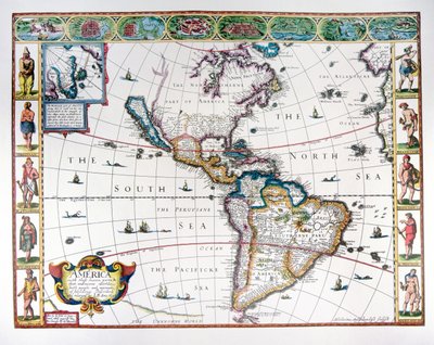 Läntisen pallonpuoliskon kartta vuonna 1626 (väri litho) tekijältä John Speed
