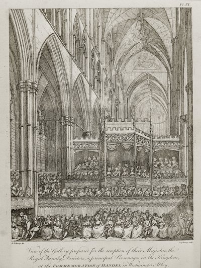 konsertti George Frederick Händelin (1685-1759) kuoleman 25-vuotispäivän muistoksi - Näkymä galleriasta, joka on valmistettu heidän Majesteettiensa kuninkaallisen perheen vastaanottoa varten tekijältä John Spilsbury