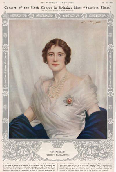 Muotokuva kuningatar Elisabetista (1900-2002) The Illustrated London Newsista, 15. toukokuuta 1937 tekijältä John St. Helier Lander