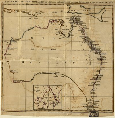 Uusi Uuden-Hollannin kartta, johon on merkitty New South Wale ja Botany Bayn suunnitelma. LOC 00556400 tekijältä John Stockdale