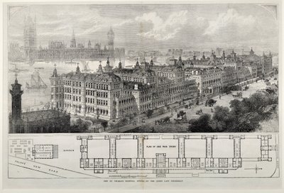 Kuningatar avasi uuden St. Thomasin sairaalan viime keskiviikkona 1871 (teräskaiverrus) tekijältä John Sulman