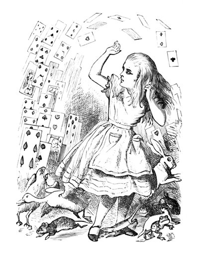 Korttipakkaus lentää Alicea, 1889 tekijältä John Tenniel