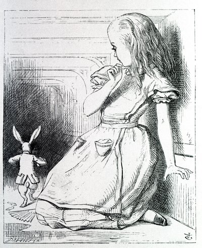 Alice et le rabbit - Lewis Carrollin teoksessa "Liisan seikkailut Ihmemaassa ja lasin läpi" John Tenniel (1820-1914) tekijältä John Tenniel