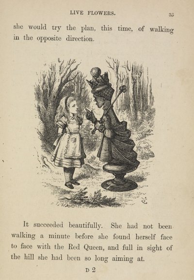 Alice kohtaa punaisen kuningattaren. tekijältä John Tenniel