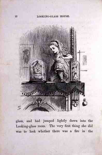 Alice in the Looking-Glass Room, kuvitus Lewis Carrollin (1833-98) "Through the Looking-Glassista" tekijältä John Tenniel