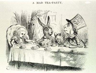 Alice vie Lewis Carrollin "" Alicen seikkailut Ihmemaassa ja lasin läpi", kuvitus John Tenniel (1820-1914) tekijältä John Tenniel