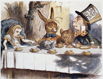 Alice ottaa "" tyhmissä"" - Lewis Carrollin "Liisan seikkailuissa ihmemaassa ja lasin läpi", kuvitus John Tennielin (1820-1914) tekijältä John Tenniel