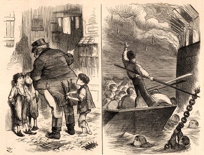 Kuninkaallisen laivaston harjoitusalus "Goliath" poltetaan tekijältä John Tenniel