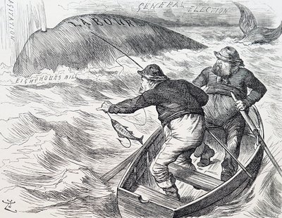 John Tennielin sarjakuva, englantilainen kuvittaja, graafinen humoristi ja poliittinen sarjakuvapiirtäjä. 1.1.1891 (kaiverrus) tekijältä John Tenniel