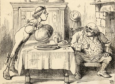 Isä William, joka on syönyt hanhen, Lewis Carrollin teoksesta "Liisan seikkailut ihmemaassa", julkaistu 1891 (litho) tekijältä John Tenniel