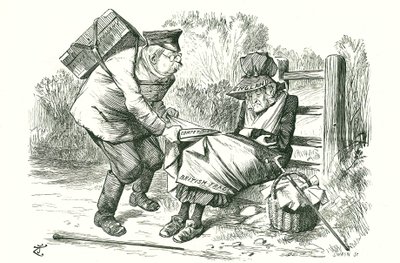 Saksa varastaa Britannian aseman maailman johtavana kaupan ja valmistuksen alalla. John Tennielin sarjakuva Punchista, 5. syyskuuta 1896. tekijältä John Tenniel