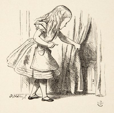 Katse verhon taakse, Lewis Carrollin (1832 - 98) pubista Alices Adventures in Wonderland. 1891 tekijältä John Tenniel