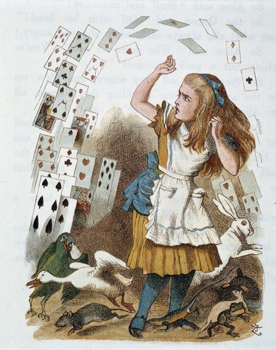 Pelikortit - Lewis Carrollin teoksessa "The lastentarha "" Alice in Wonderland", kuvitus John Tenniel (1820-1914) tekijältä John Tenniel