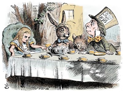 Kohtaus Lewis Carrollin Liisa seikkailuista ihmemaassa, 1865 tekijältä John Tenniel