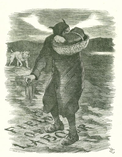 Tares kylvö: pelko sosialismin leviämisestä brittiläisen työvoiman keskuudessa. John Tenniel sarjakuva Punchista, Lontoosta, 27. helmikuuta 1886. tekijältä John Tenniel