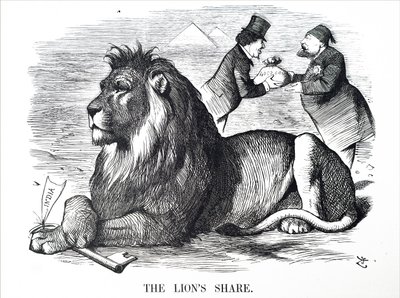 Britannian hallitus valtuutti Rothschildien ostamaan osakkeita Suezin kanavasta. tekijältä John Tenniel