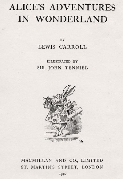 Valkoinen kani "Liisan seikkailut ihmemaassa" otsikkosivulla tekijältä John Tenniel