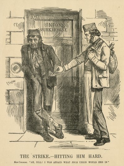 Iskemisen tulos - The Workhouse. Sarjakuva "Punch", Lontoo tekijältä John Tenniel