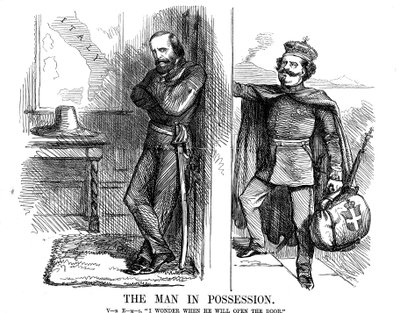 Viktor Emmanuel II koputtaa Napolin oveen, 1861 tekijältä John Tenniel
