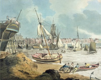 Weymouthin satama, Dorset, 1805 (kynä, muste ja akvarelli paperille) tekijältä John Thomas Serres