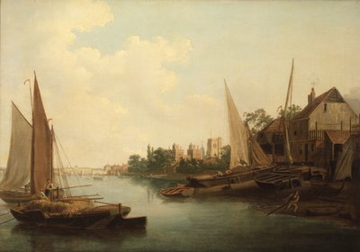 Thames Lambethissä, noin 1810 (öljy kankaalle). tekijältä John Thomas Serres