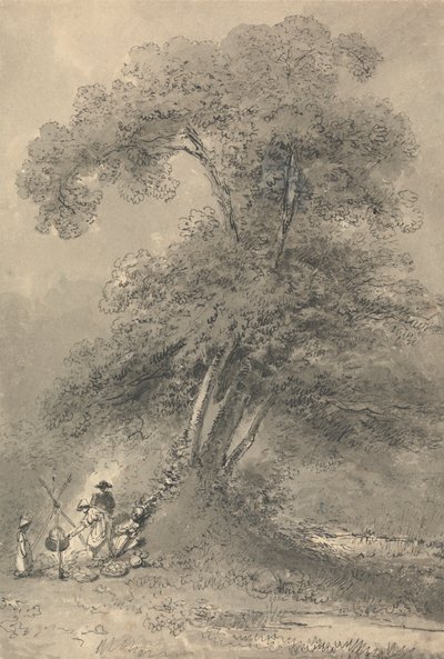 Perhe kokkaamassa puun alla tekijältä John Thomas Smith
