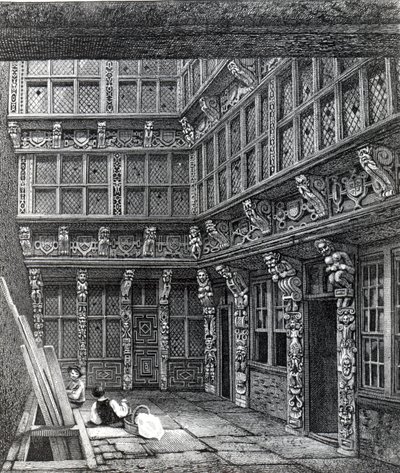 Upea kartano, joka seisoi äskettäin Hart Streetillä, Crutched Friars, julkaistu Smithin julkaisussa "Ancient Topography of London", 1815 tekijältä John Thomas Smith